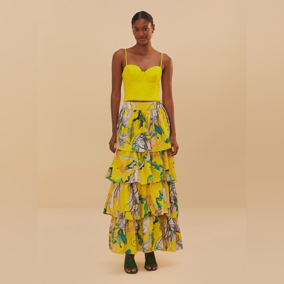 Farm Rio Yellow Jellyfish Bouquet Maxi Skirt - Picture 1 of 10